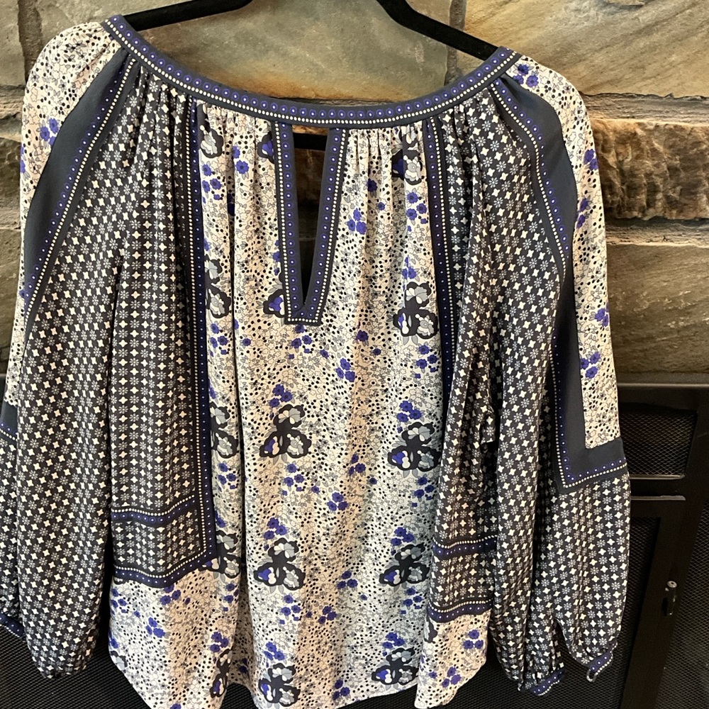 Rebecca Taylor Women's Blue Silk Patterned Top - Picture 2 of 5